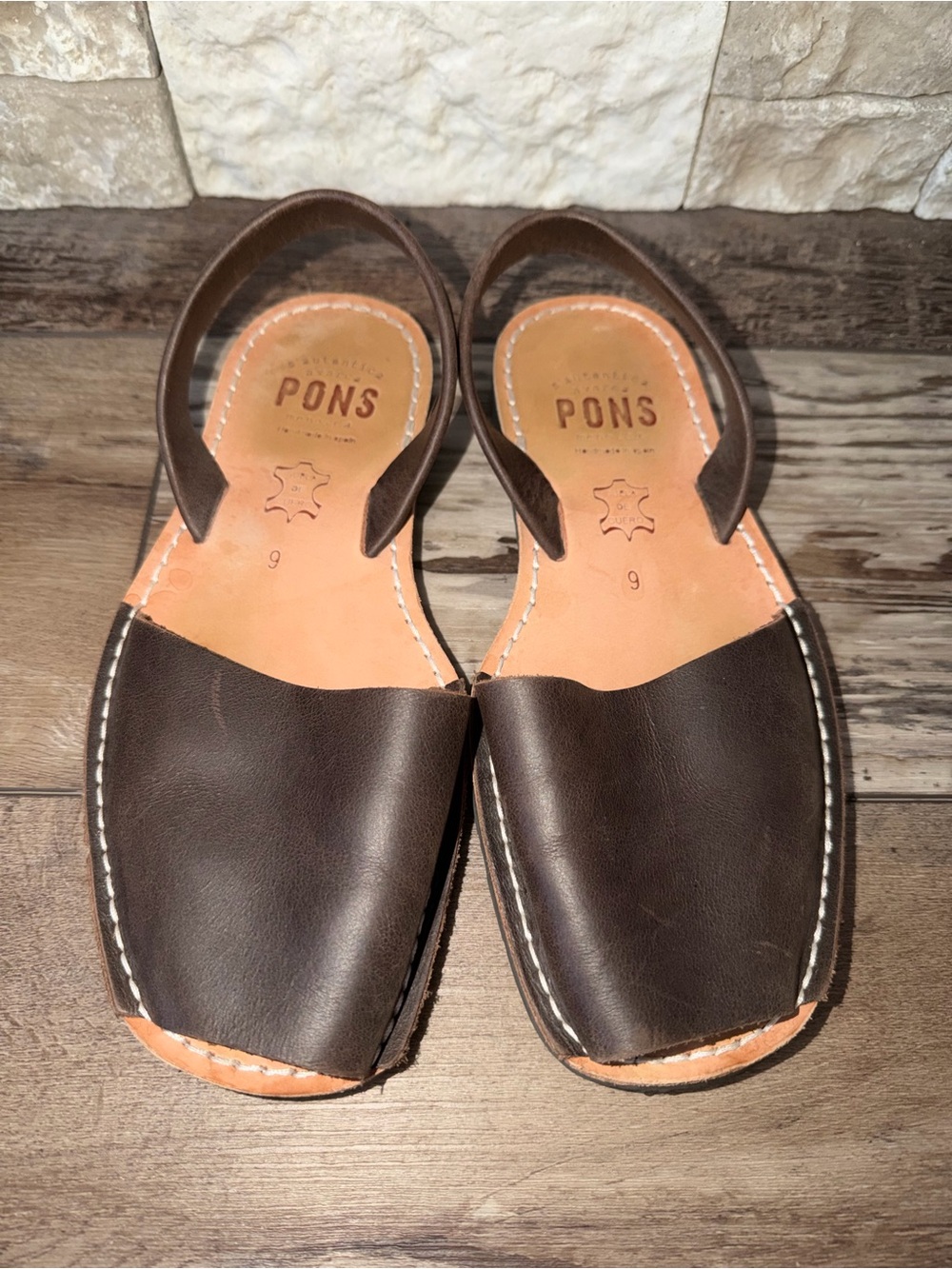 Pons Womens Avarca Menorca Classic Brown Leather Slingback Sandals Size 9